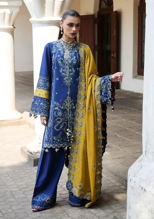 Hussain Rehar 3Pc Embroidered Lawn Suit With Embroidered Monark Dupatta