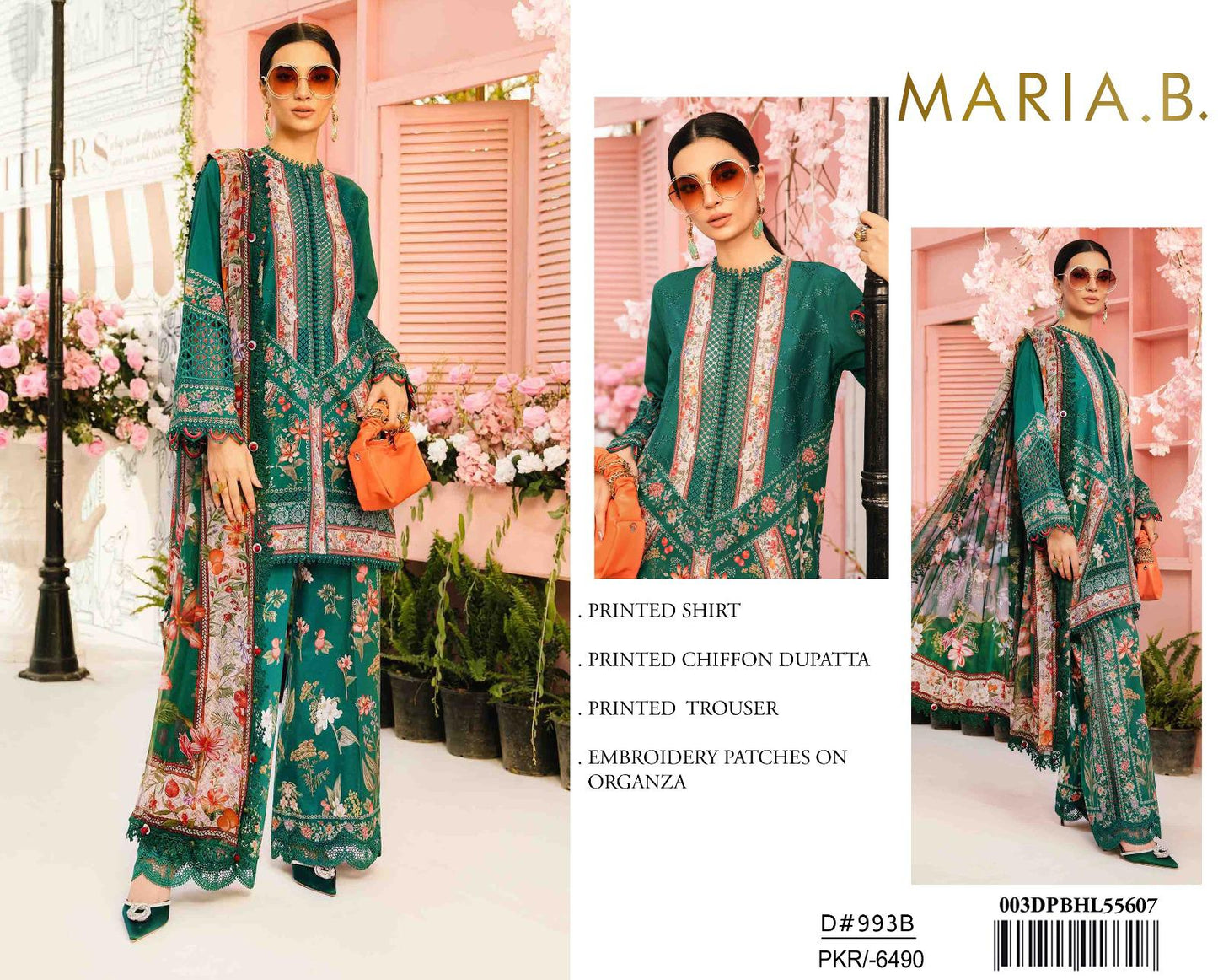 Maria B. 3Pc Printed Lawn Suit With Printed Chiffon Dupatta