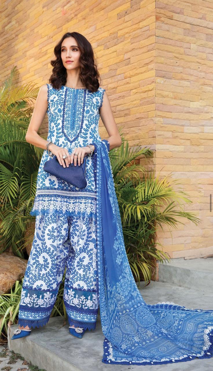 Maria B. 3Pc Printed Lawn Suit Printed Chiffon Dupatta