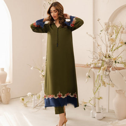 2Pc Cotton Embroidered Stitched Suit