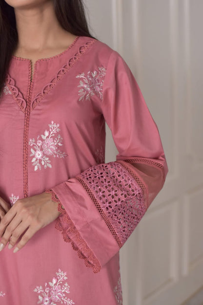 3PC Cotton Stitched Suit With Chiffon Dupatta