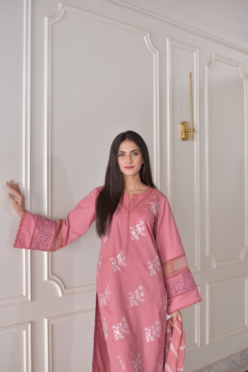 3PC Cotton Stitched Suit With Chiffon Dupatta