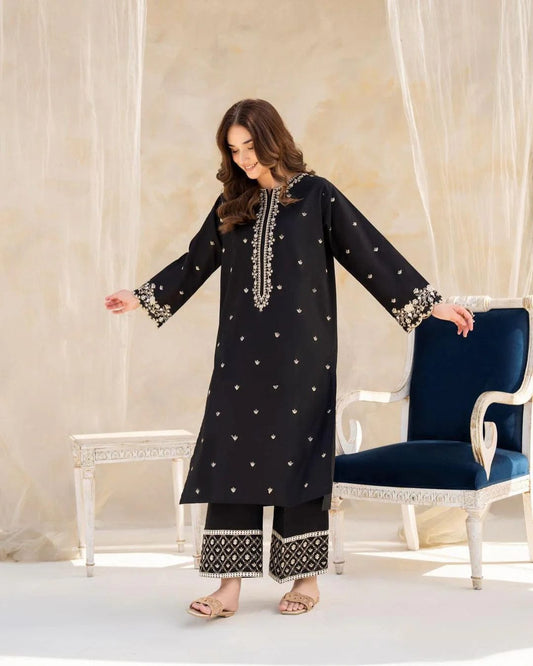 2Pc Cotton Embroidered Stitched Suit