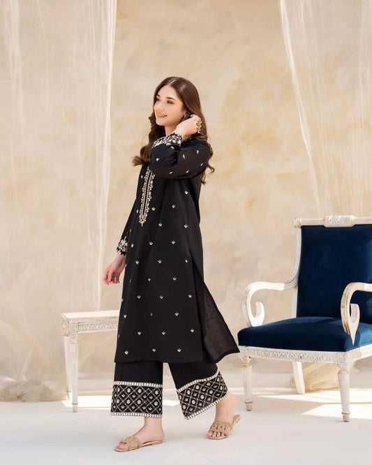 2Pc Cotton Embroidered Stitched Suit