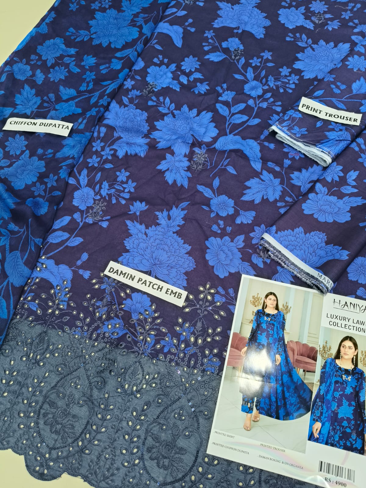 3Pc Embroidered Lawn Suit With Digital Printed Chiffon Dupatta