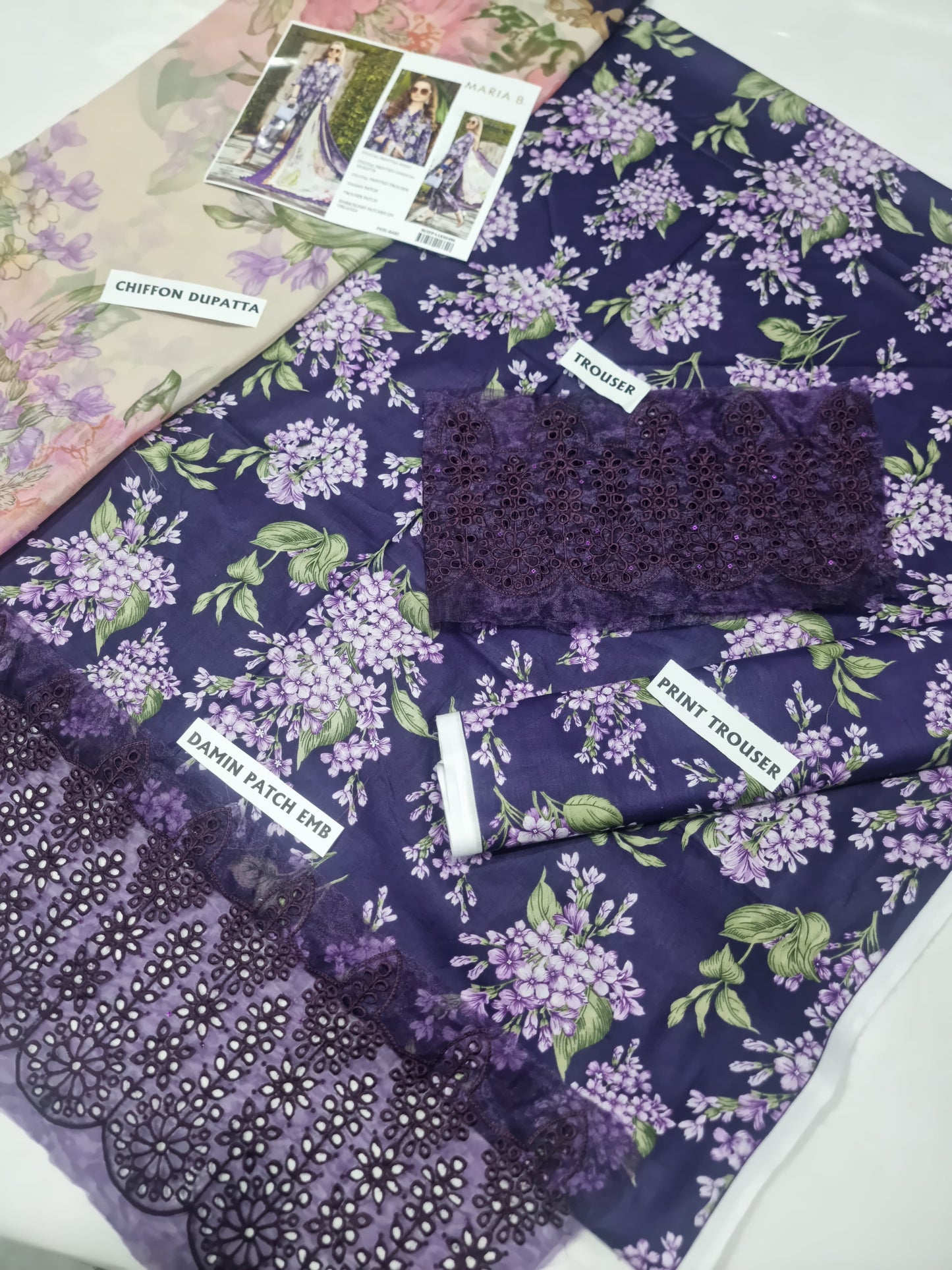3Pc Embroidered Lawn Suit With Digital Printed Chiffon Dupatta