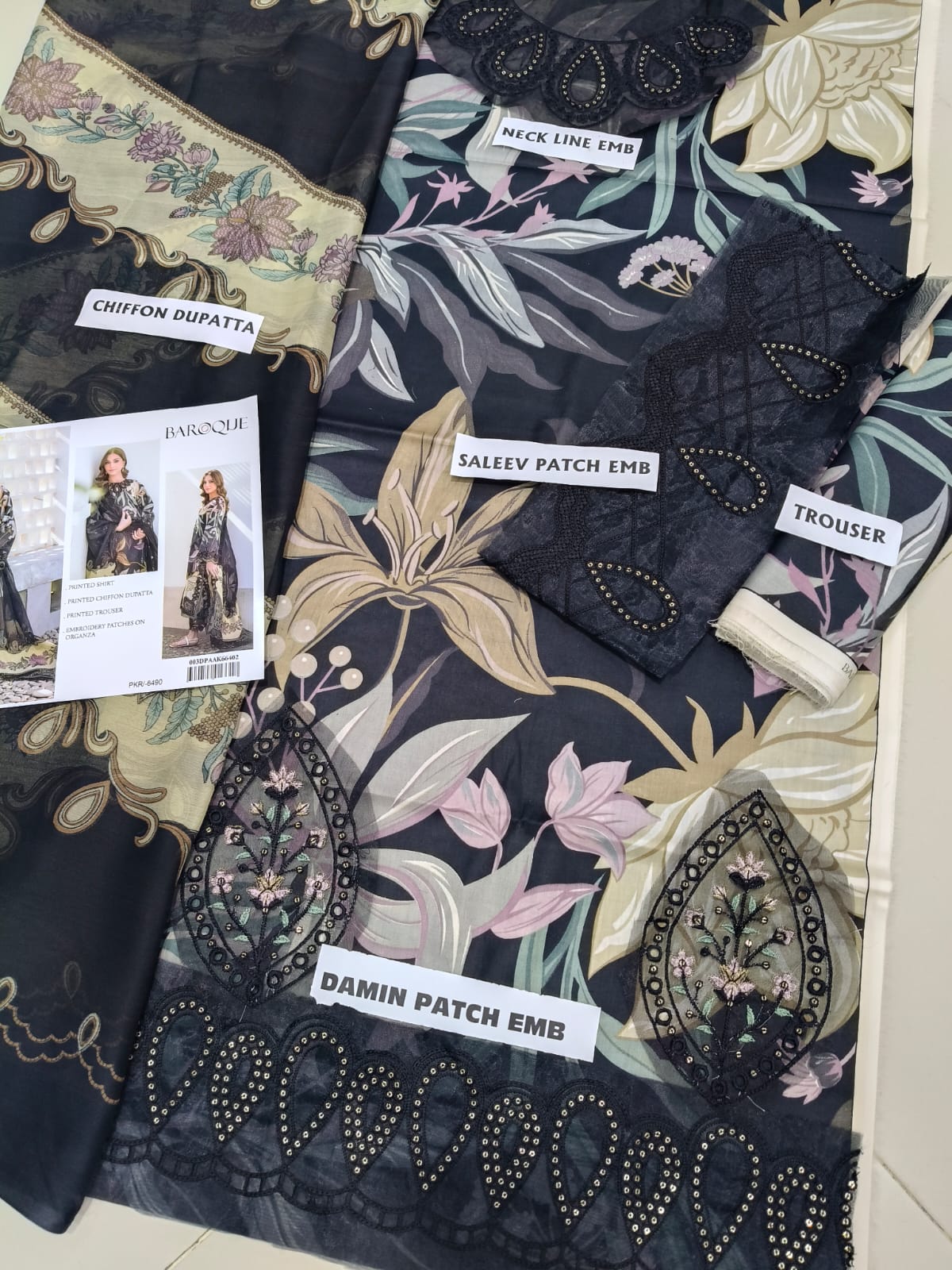 3Pc Embroidered Lawn Suit With Digital Printed Chiffon Dupatta