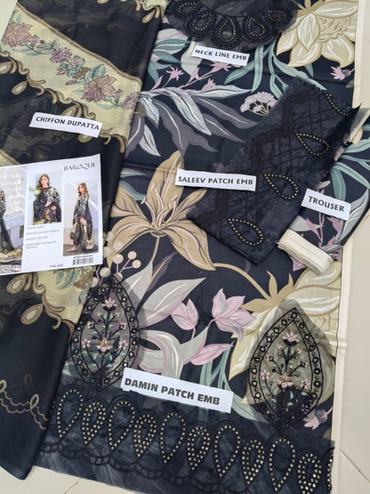 3Pc Embroidered Lawn Suit With Digital Printed Chiffon Dupatta