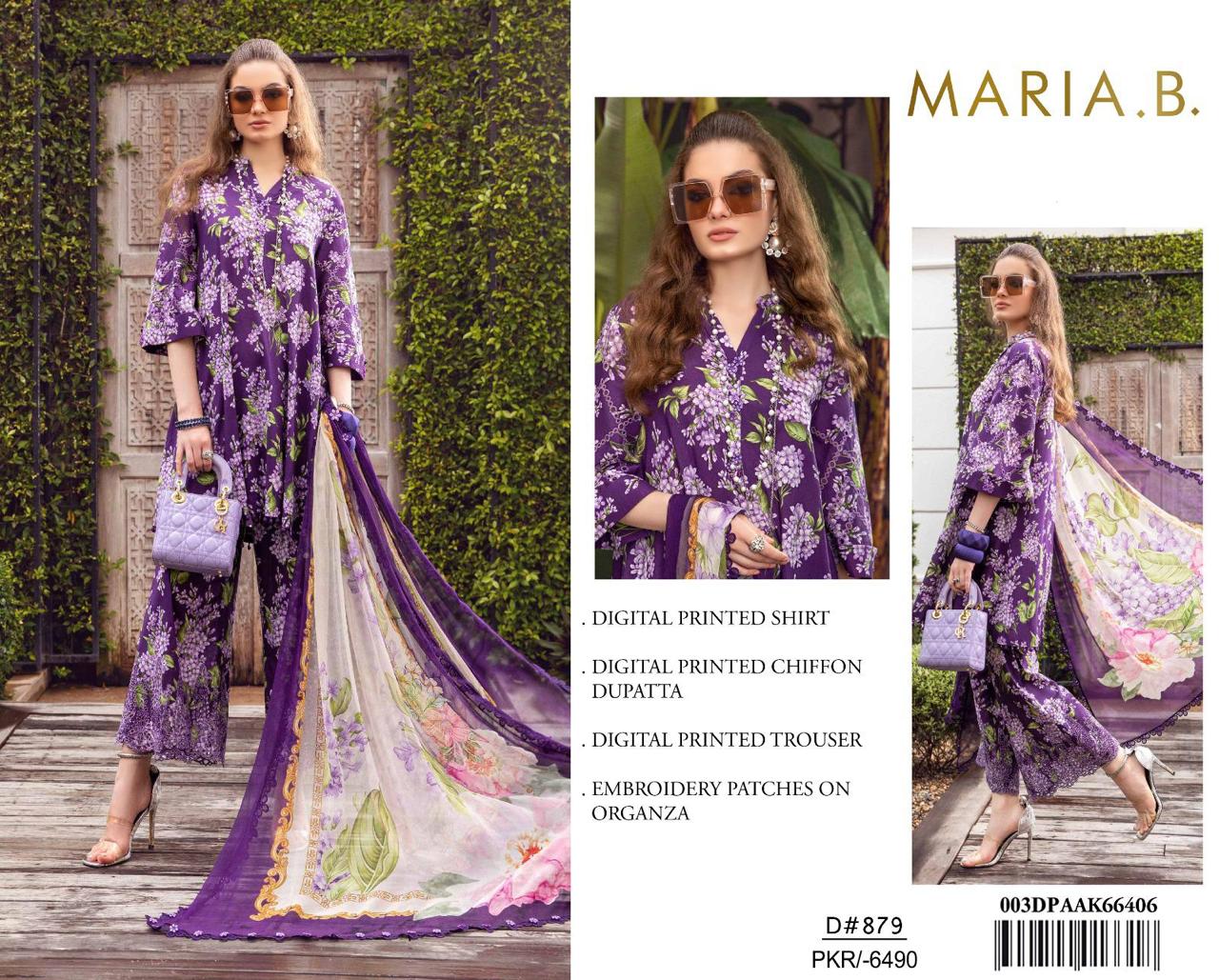 3Pc Embroidered Lawn Suit With Digital Printed Chiffon Dupatta