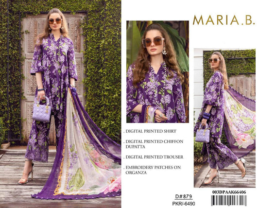 3Pc Embroidered Lawn Suit With Digital Printed Chiffon Dupatta