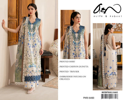 3Pc Embroidered Lawn Suit With Digital Printed Chiffon Dupatta