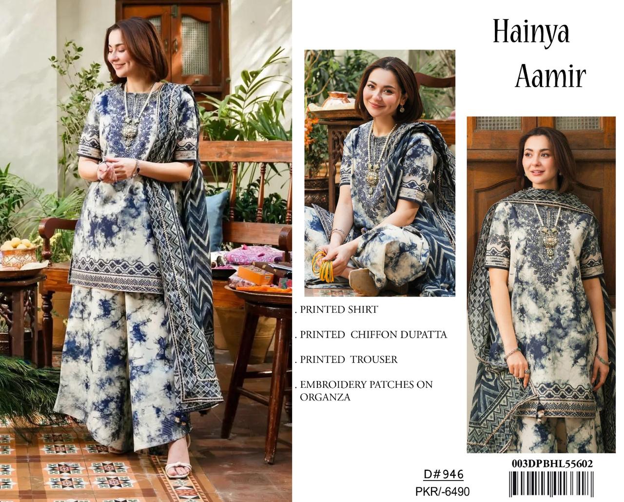 3Pc Embroidered Lawn Suit With Digital Printed Chiffon Dupatta