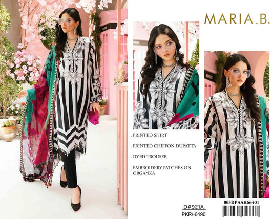 3Pc Embroidered Lawn Suit With Digital Printed Chiffon Dupatta