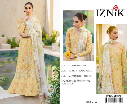 3Pc Embroidered Lawn Suit With Digital Printed Chiffon Dupatta