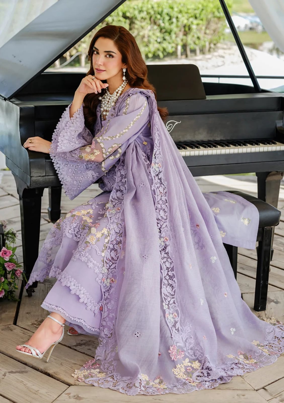 Elaf Premium Luxury Lawn Collection Heavy Embroidery Suit with Organza Dupatta