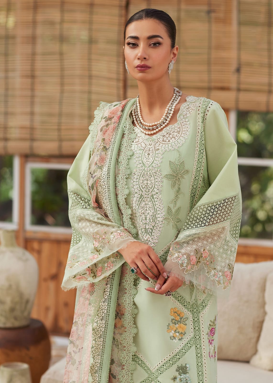 Crimson Luxury Lawn Collection Heavy Embroidery Suit with Khaddi Net Dupatta