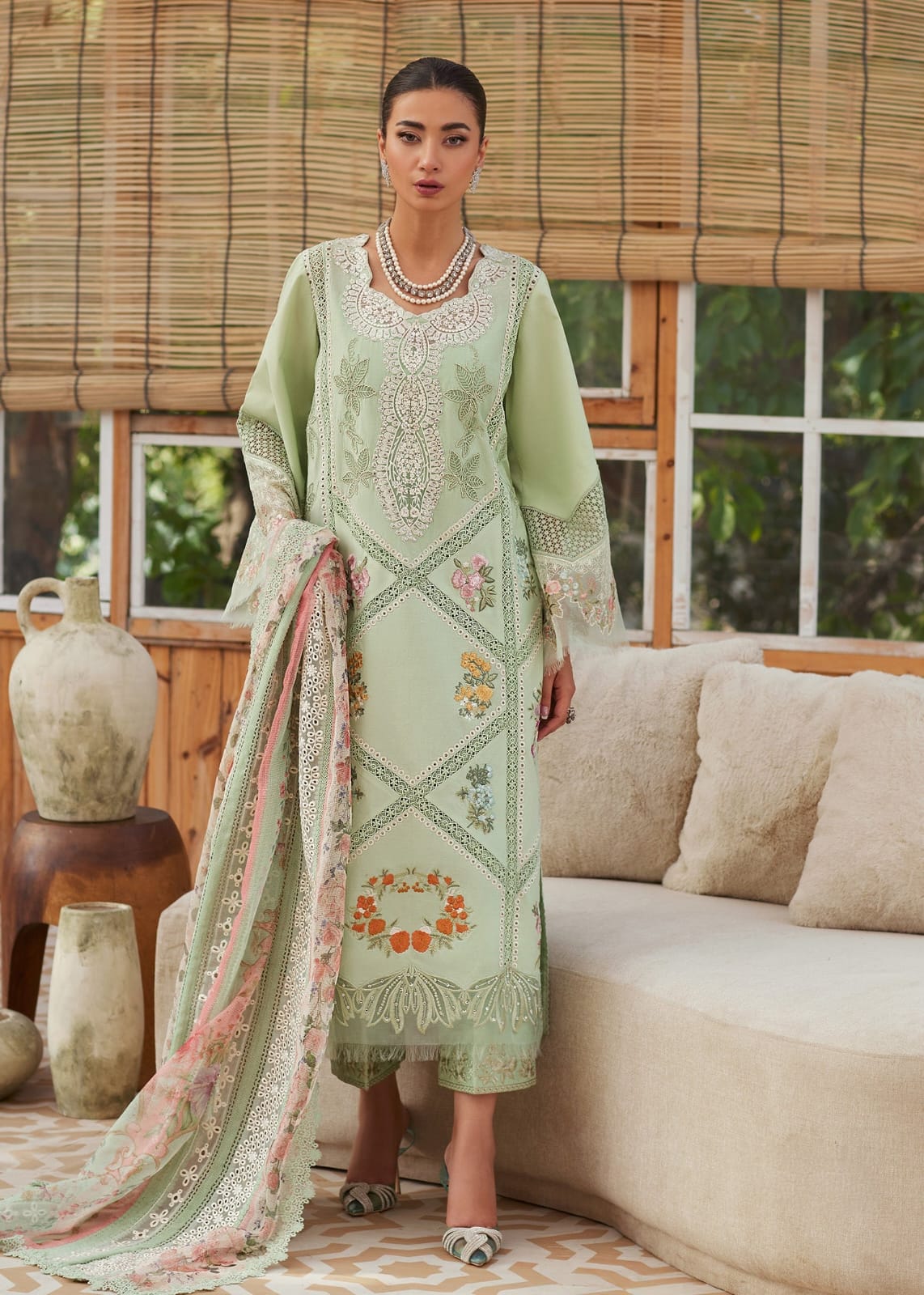 Crimson Luxury Lawn Collection Heavy Embroidery Suit with Khaddi Net Dupatta