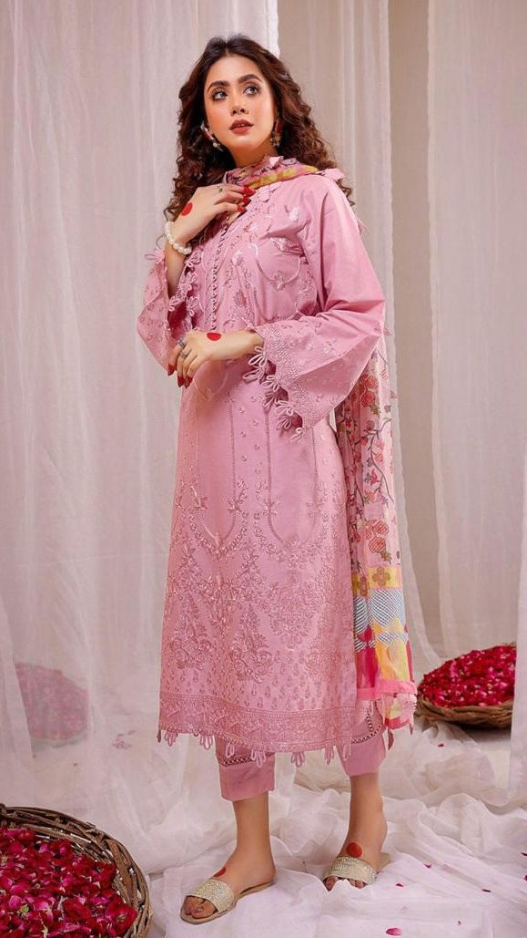 Embroidered Lawn Collection Heavy Embroidery Suit with Chiffon Printed Dupatta