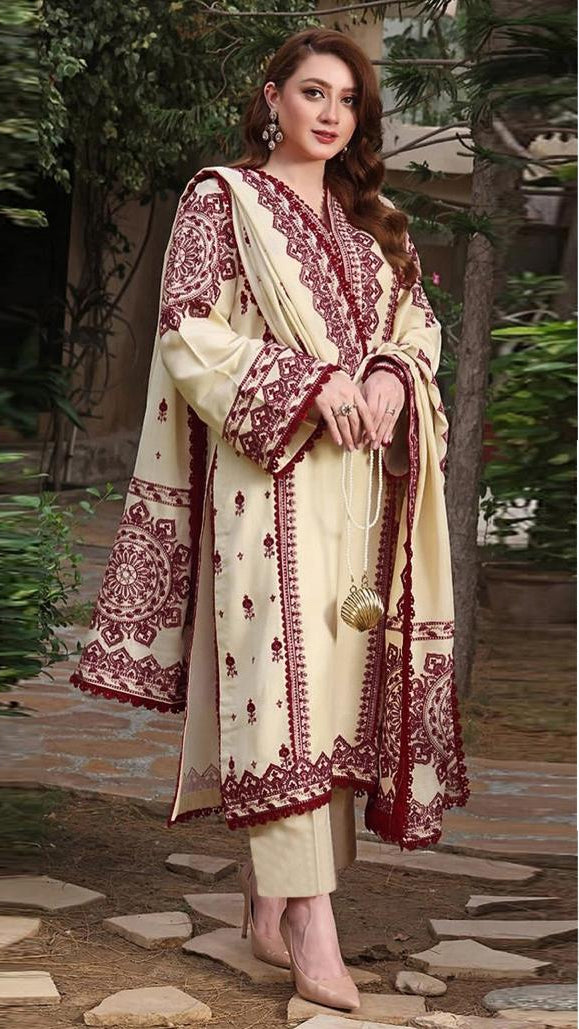 Embroidered Lawn Collection Heavy Embroidery Suit with Chiffon Printed Dupatta