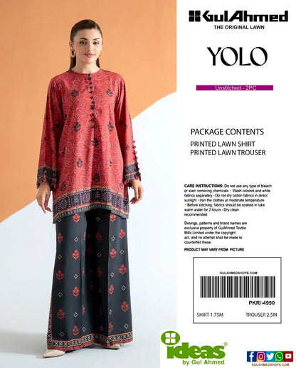 Gul Ahmad Co-ords Sets - Digital Printed Shirt & Trouser with Original Stamp