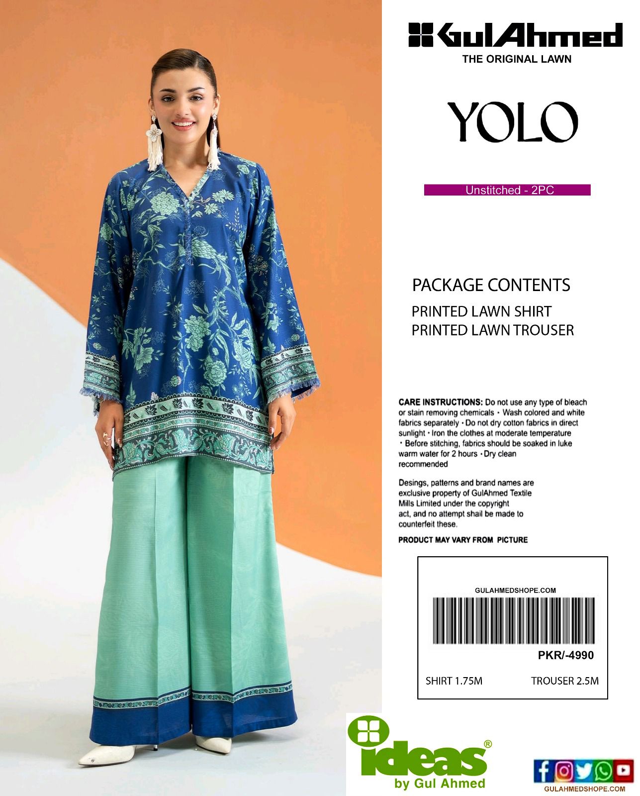 Gul Ahmad Co-ords Sets - Digital Printed Shirt & Trouser with Original Stamp