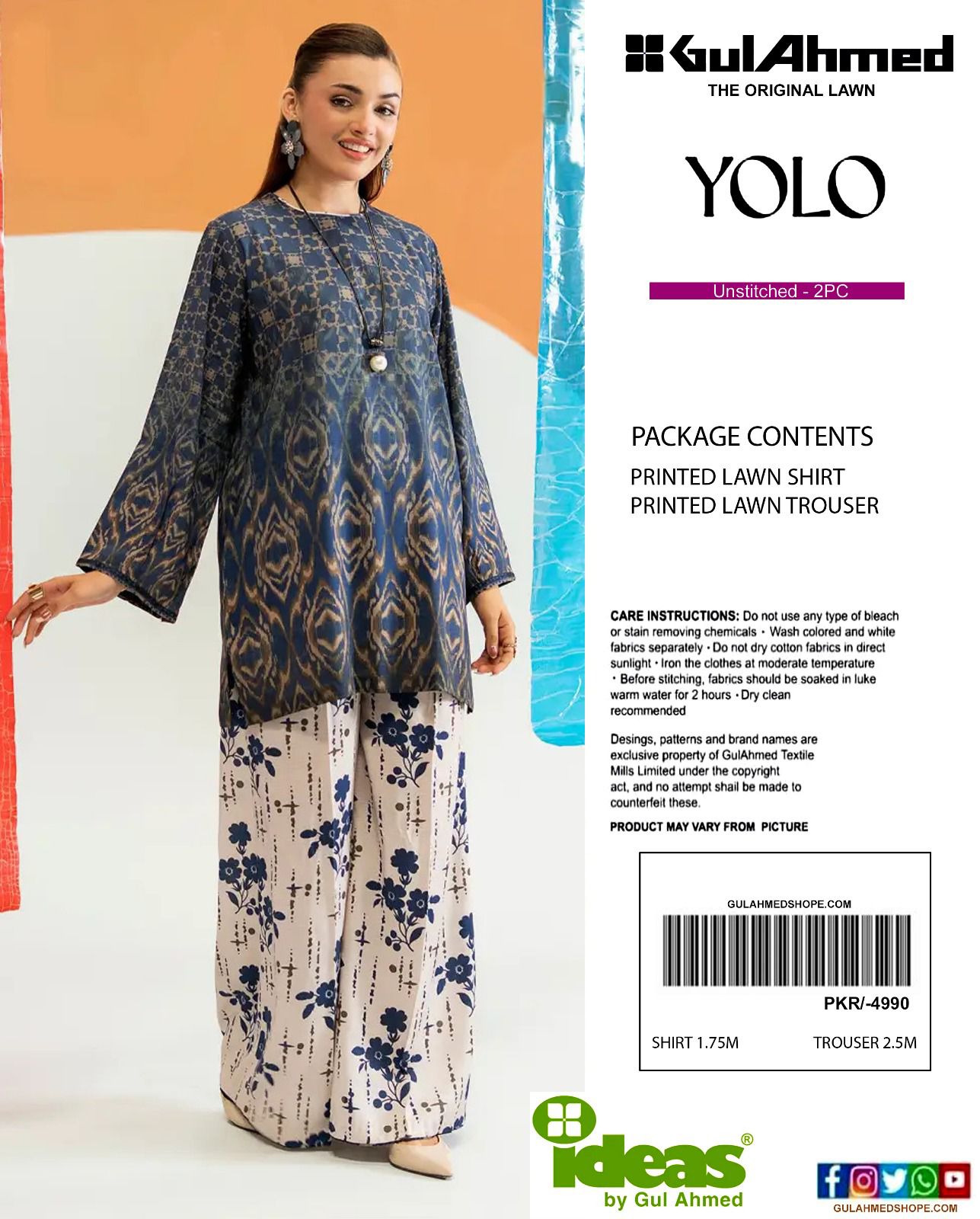 Gul Ahmad Co-ords Sets - Digital Printed Shirt & Trouser with Original Stamp