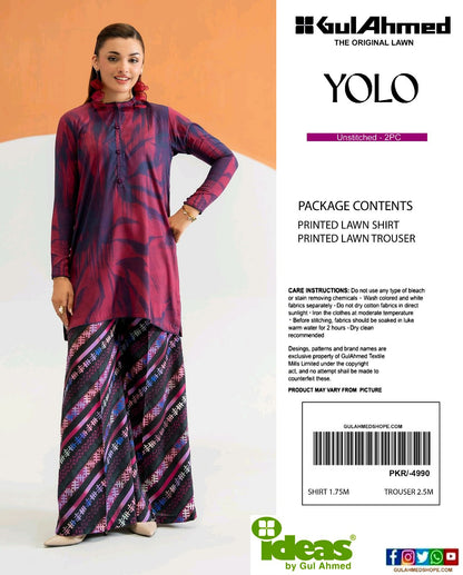 Gul Ahmad Co-ords Sets - Digital Printed Shirt & Trouser with Original Stamp