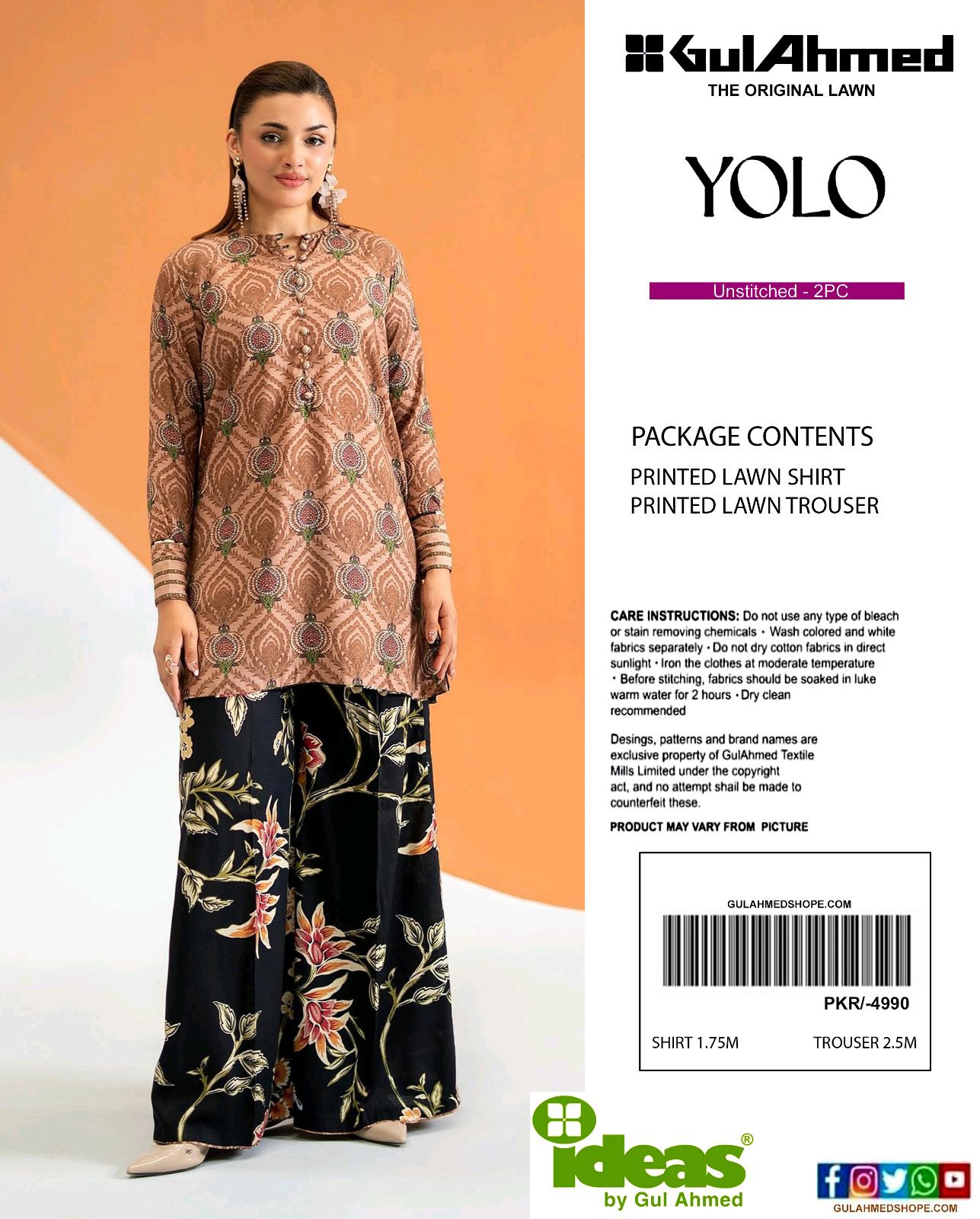 Gul Ahmad Co-ords Sets - Digital Printed Shirt & Trouser with Original Stamp