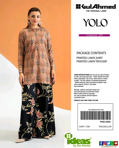 Gul Ahmad Co-ords Sets - Digital Printed Shirt & Trouser with Original Stamp