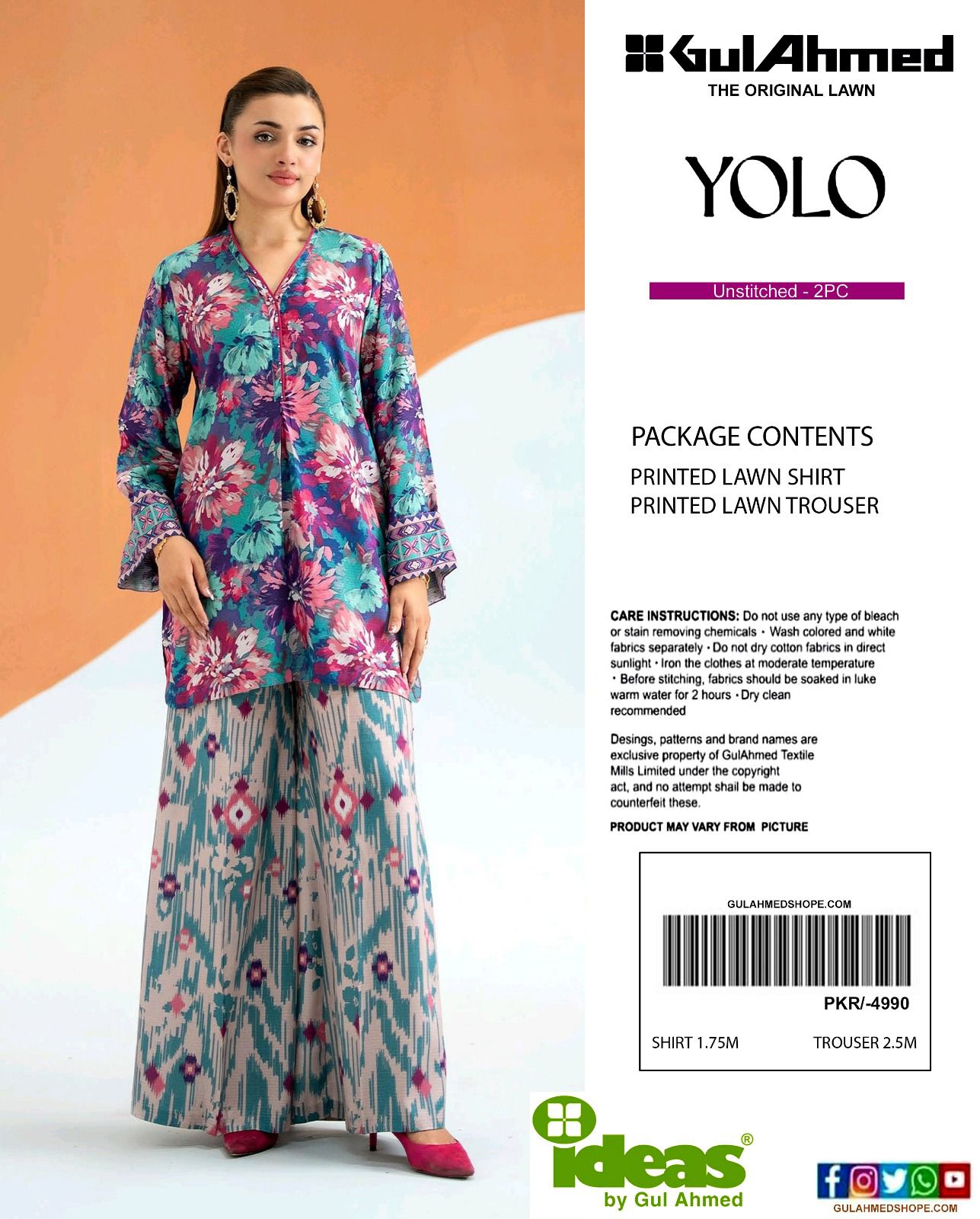 Gul Ahmad Co-ords Sets - Digital Printed Shirt & Trouser with Original Stamp