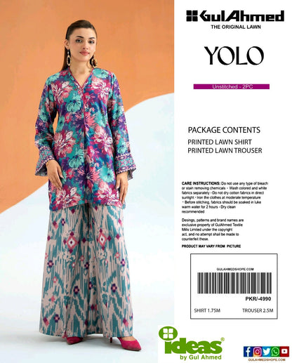 Gul Ahmad Co-ords Sets - Digital Printed Shirt & Trouser with Original Stamp