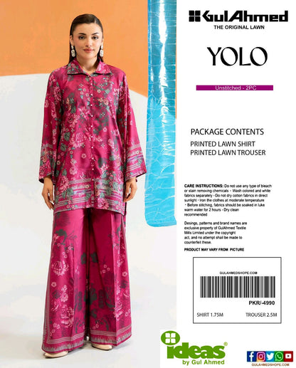 Gul Ahmad Co-ords Sets - Digital Printed Shirt & Trouser with Original Stamp