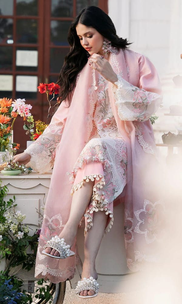 BIN ILYAS Luxury Lawn Heavy Embroidery Suit with Cotton Net Dupatta