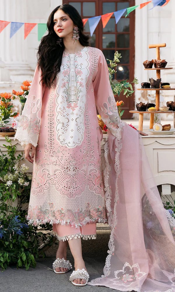 BIN ILYAS Luxury Lawn Heavy Embroidery Suit with Cotton Net Dupatta