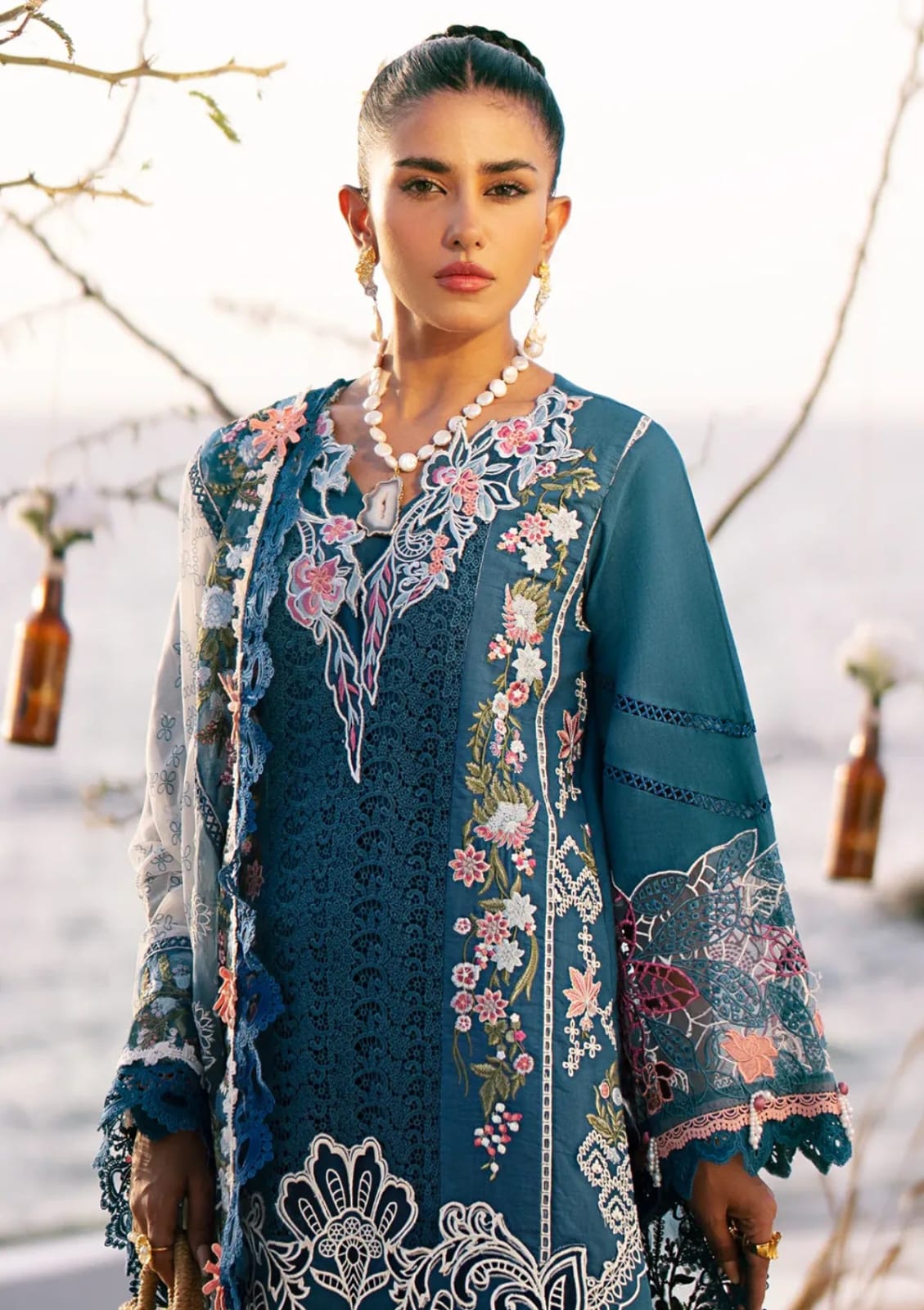 AJR Luxury Lawn Heavy Embroidered Collection with Organza Lace