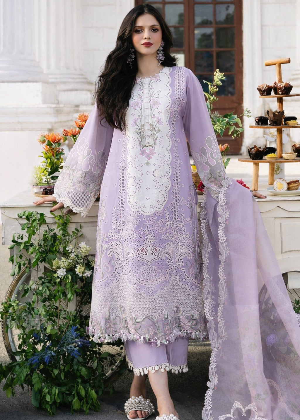 BIN ILYAS Luxury Lawn Heavy Embroidery Suit with Cotton Net Dupatta
