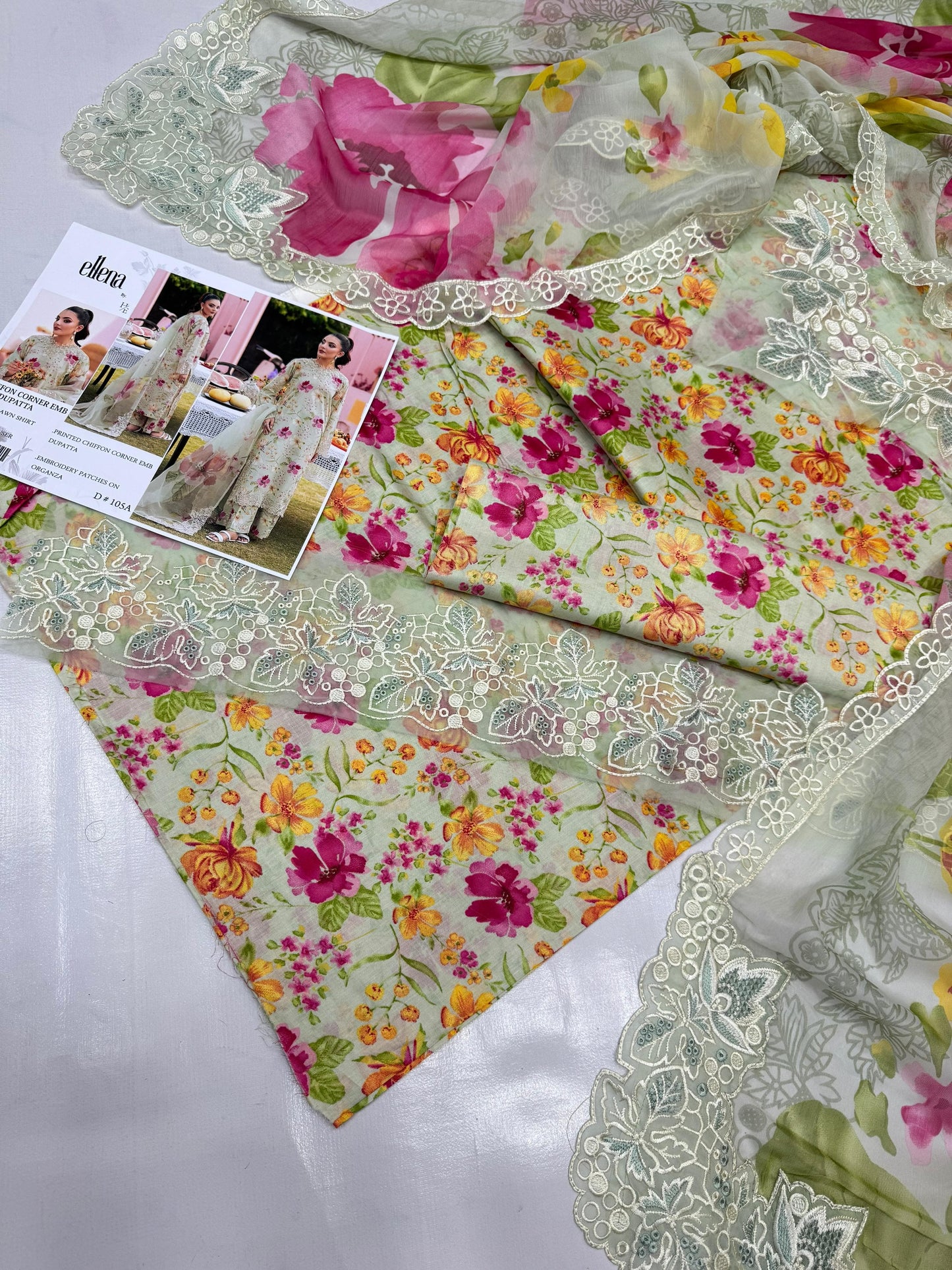 Lawn Collection with Ready to Wear Chiffon Dupatta - Printed Suit with Embroidery Patches