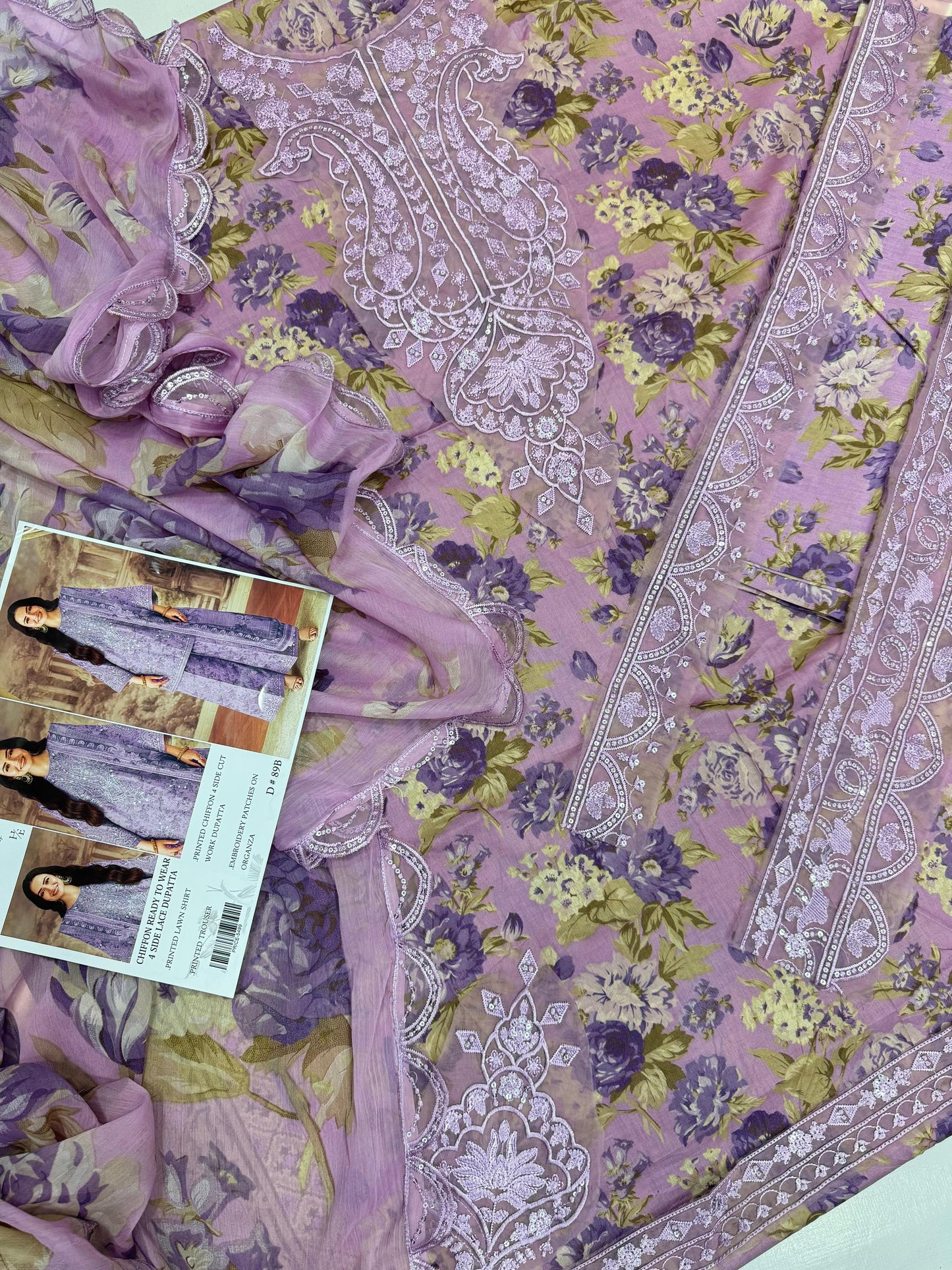 Lawn Collection with Ready to Wear Chiffon Dupatta - Printed Suit with Embroidery Patches