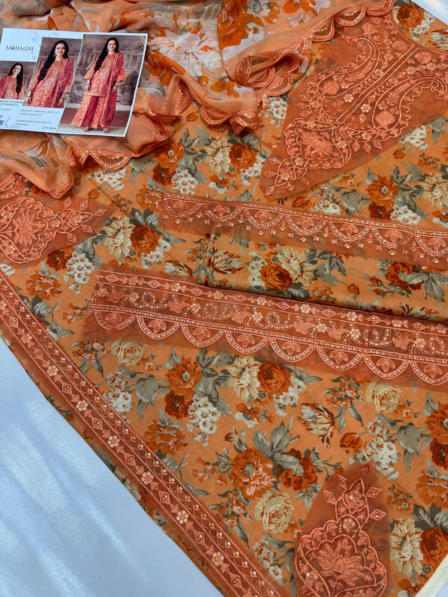 Lawn Collection with Ready to Wear Chiffon Dupatta - Printed Suit with Embroidery Patches