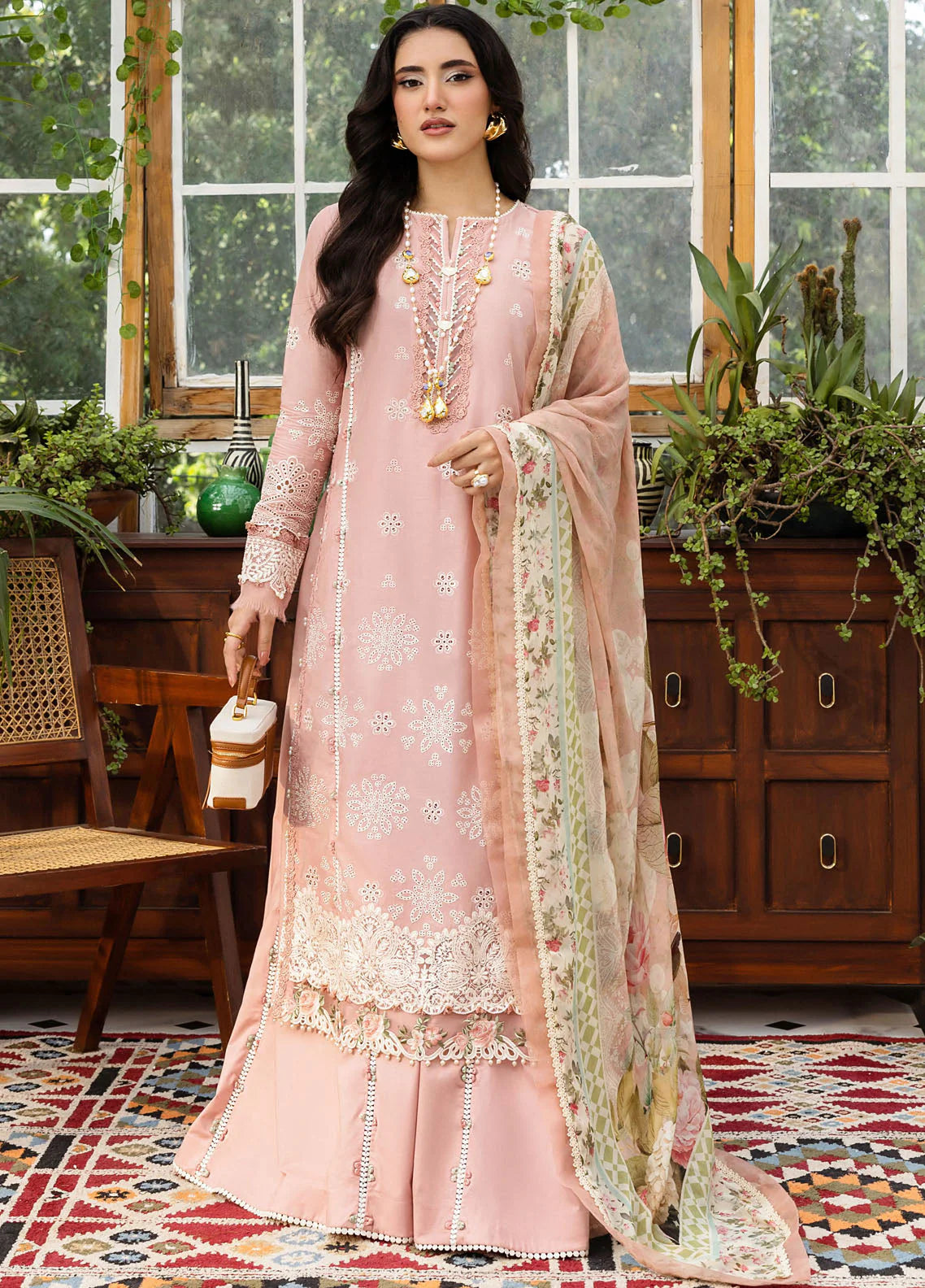 Elaf Luxury Lawn Collection Design - Heavy Embroidery Suit with Silk Printed Dupatta