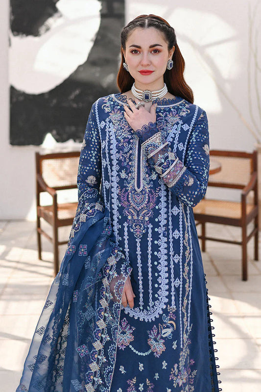 Mushq 3Pc Embroidered Lawn Suit With Embroidered Organza Dupatta